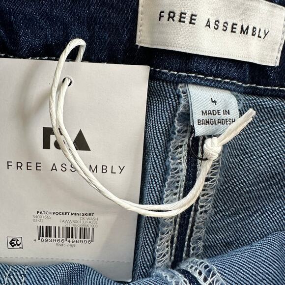 NWT Free Assembly women’s denim indigo skirt sz 4 front patch pocket side zip - Picture 3 of 12